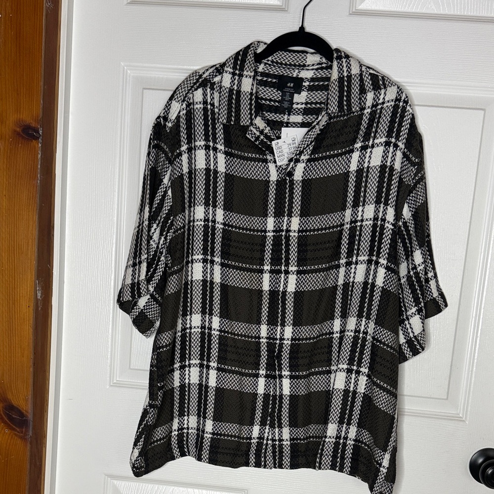 Black, White, and Brown Plaid Men's Shirt